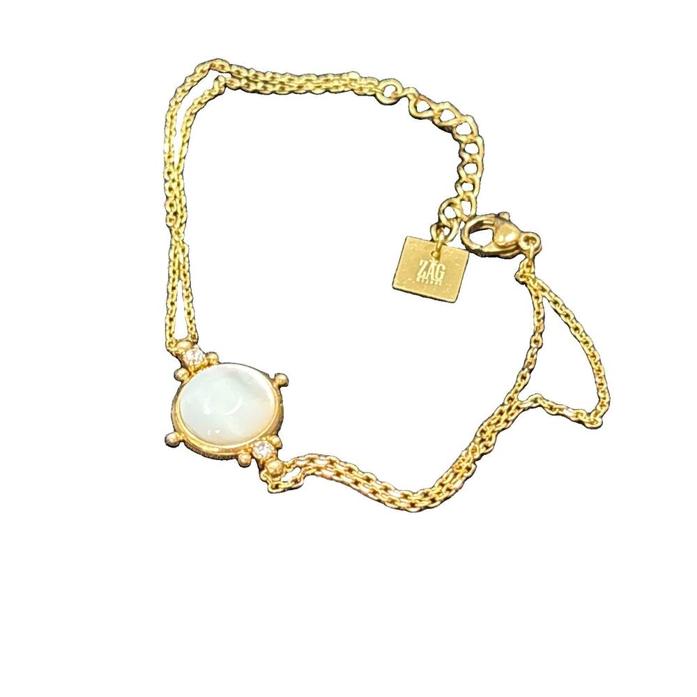 Zag Bijoux Salomé Bracelet Mother of Pearl Cabochon Gold Plated Stainless Steel
